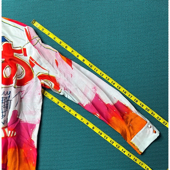 Alice + Olivia Willa Basquiat Pink Red Multi Placket Top - Picture 10 of 13